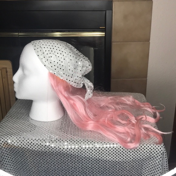 Pink Wig with Attached Glitter Bandana - Picture 2 of 6